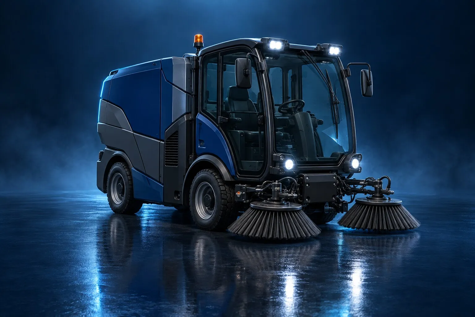 Compact road sweeper with its side brushes